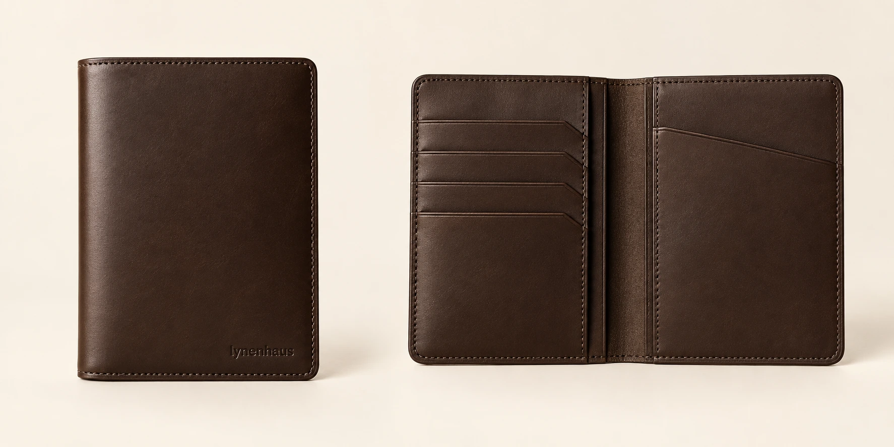 Agenda Travel Folio in Espresso, closed and open views
